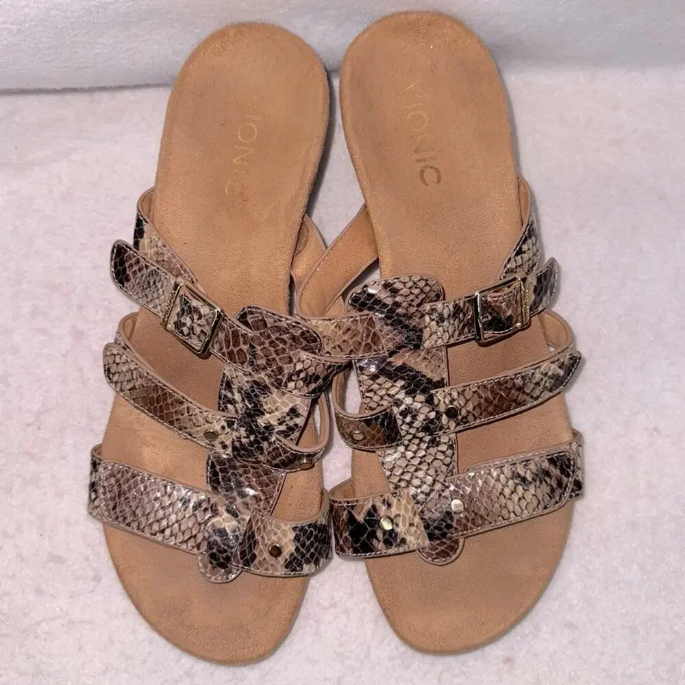 Women’s Vionic Radia Leather Adjustable Sandals Arch Support Snake Print size 8